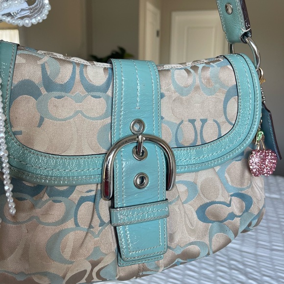 Y2K COACH Vintage Soho Signature Logo Blue Patent Leather Hobo Shoulder Purse - Picture 4 of 17